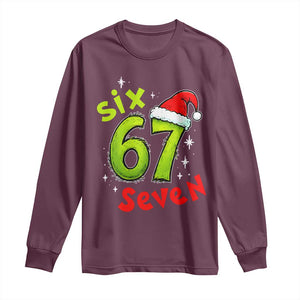 Six Seven Christmas Meme Long Sleeve Shirt Funny Green Grinchy 6 7 with Santa Hat TS02 Maroon Print Your Wear