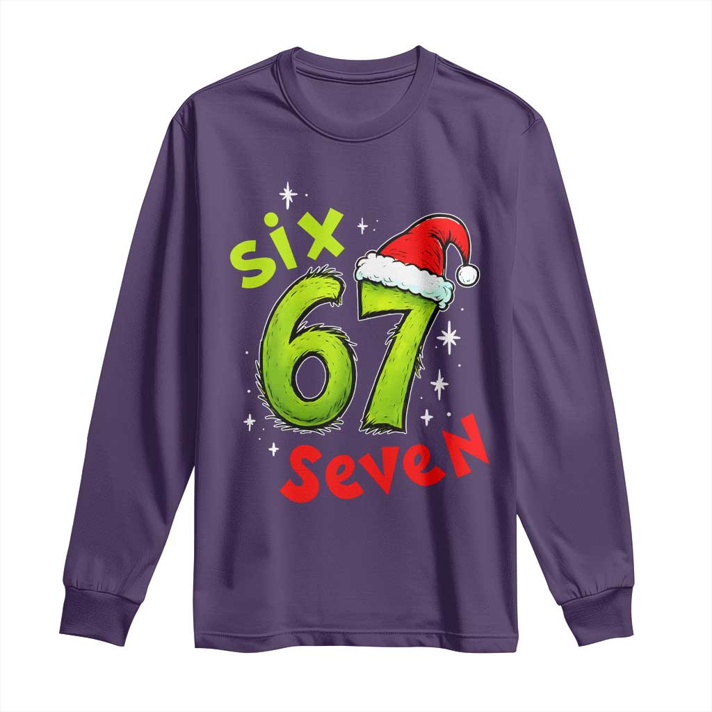 Six Seven Christmas Meme Long Sleeve Shirt Funny Green Grinchy 6 7 with Santa Hat TS02 Purple Print Your Wear