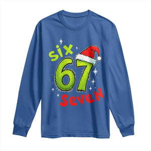 Six Seven Christmas Meme Long Sleeve Shirt Funny Green Grinchy 6 7 with Santa Hat TS02 Royal Blue Print Your Wear