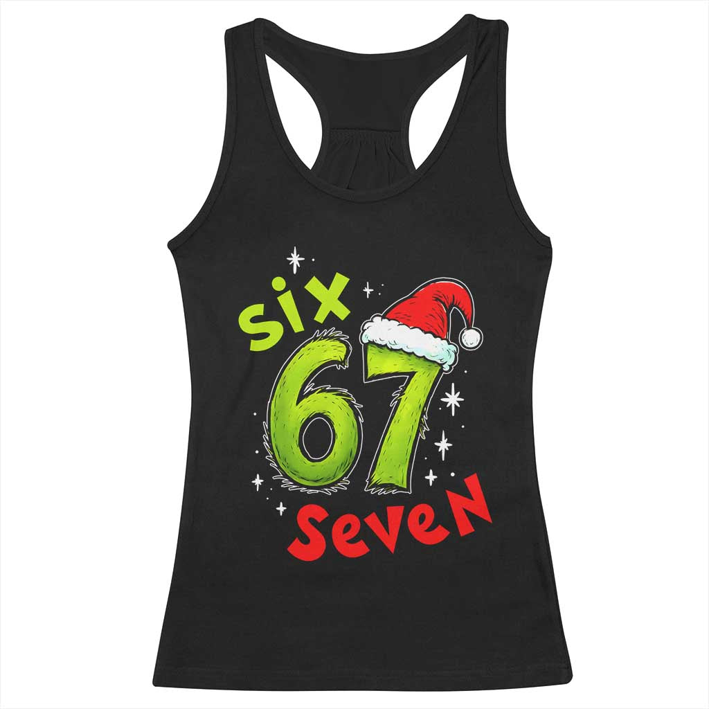 Six Seven Christmas Meme Racerback Tank Top Funny Green Grinchy 6 7 with Santa Hat TS02 Black Print Your Wear