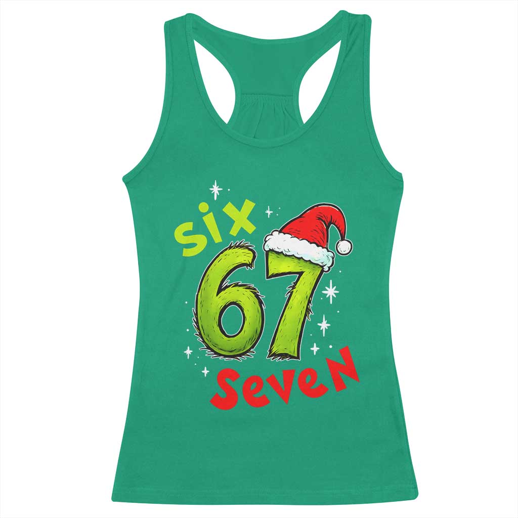 Six Seven Christmas Meme Racerback Tank Top Funny Green Grinchy 6 7 with Santa Hat TS02 Irish Green Print Your Wear