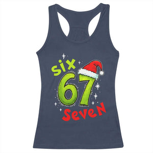 Six Seven Christmas Meme Racerback Tank Top Funny Green Grinchy 6 7 with Santa Hat TS02 Navy Print Your Wear
