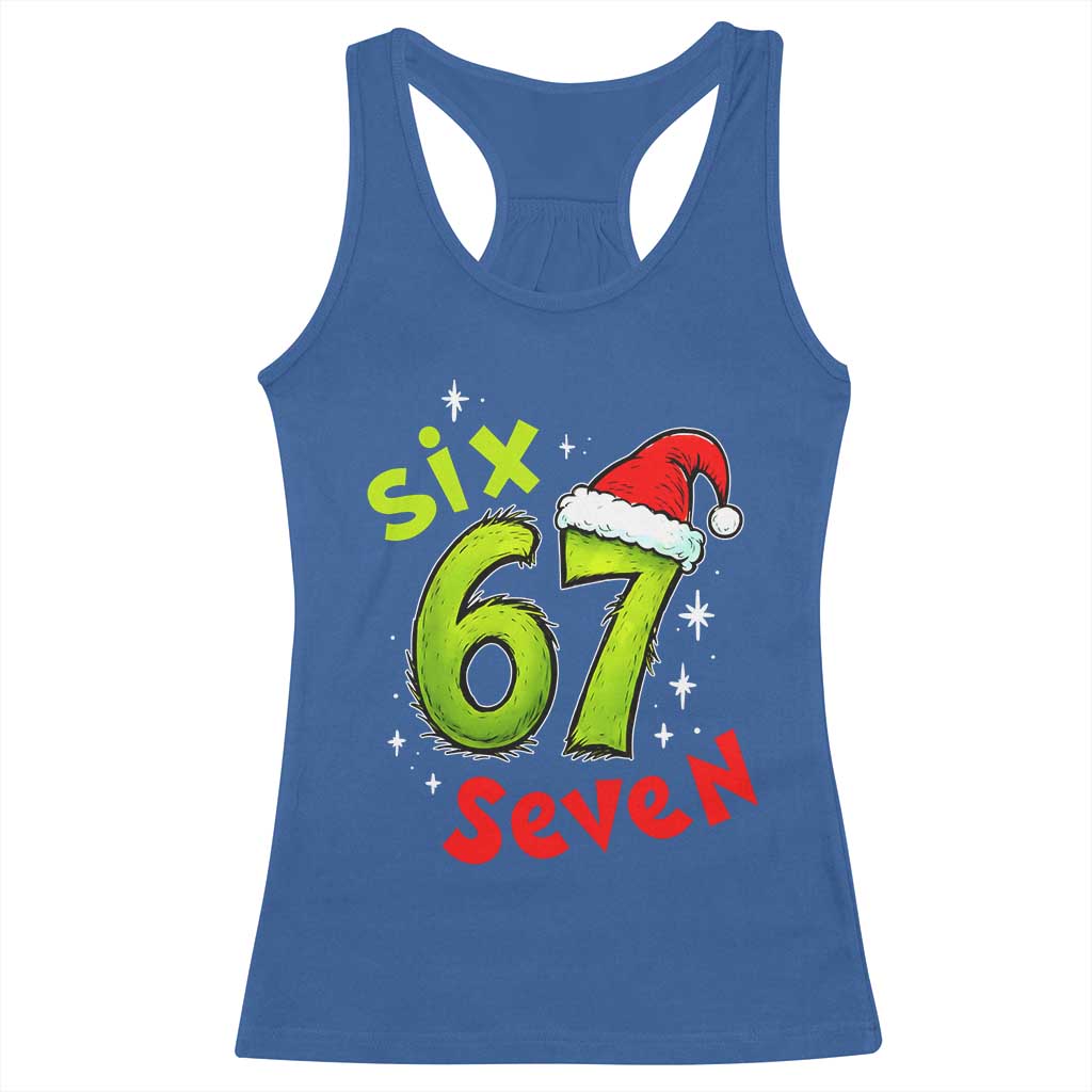 Six Seven Christmas Meme Racerback Tank Top Funny Green Grinchy 6 7 with Santa Hat TS02 Royal Blue Print Your Wear