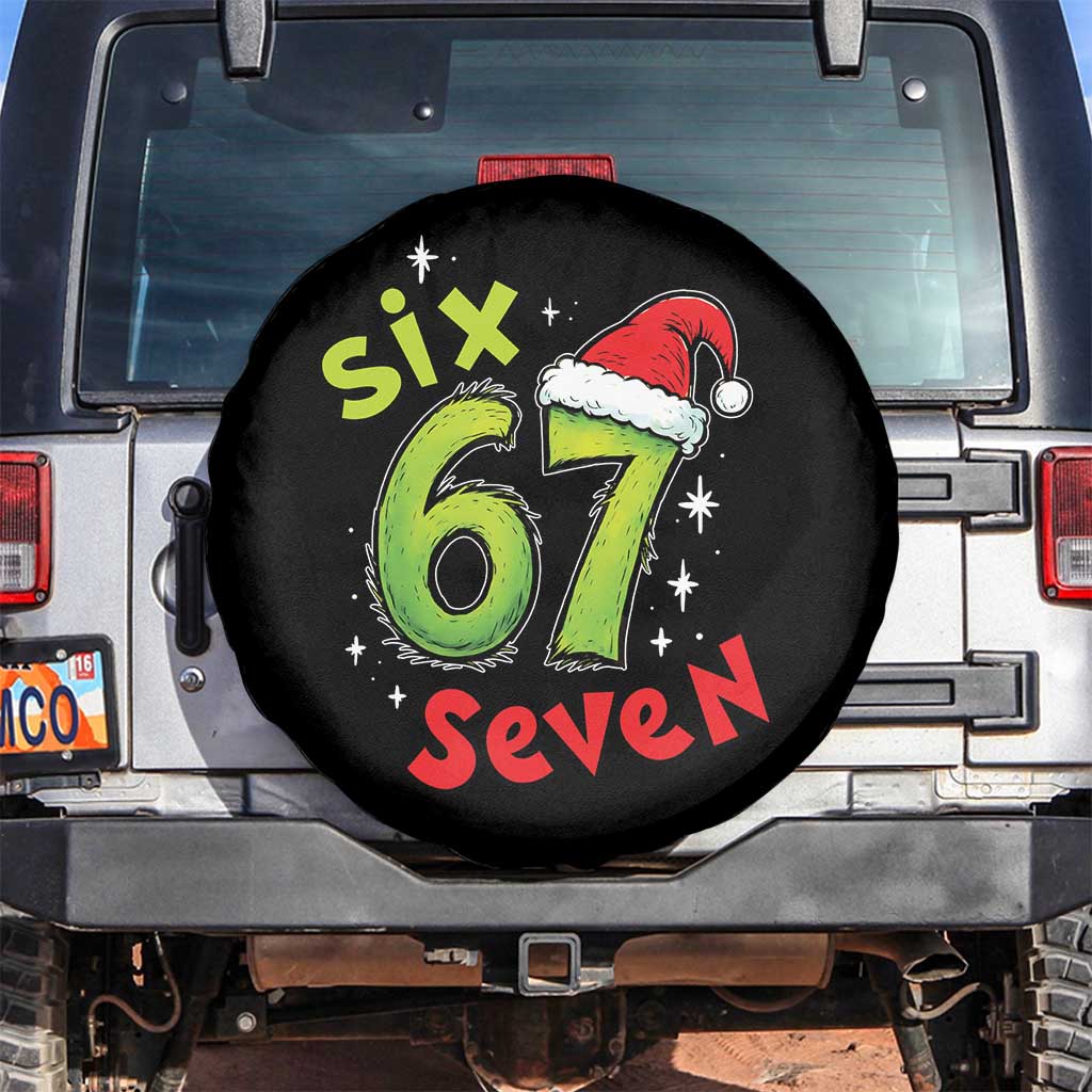 Six Seven Christmas Meme Spare Tire Cover Funny Green Grinchy 6 7 with Santa Hat TS02 No hole Black Print Your Wear