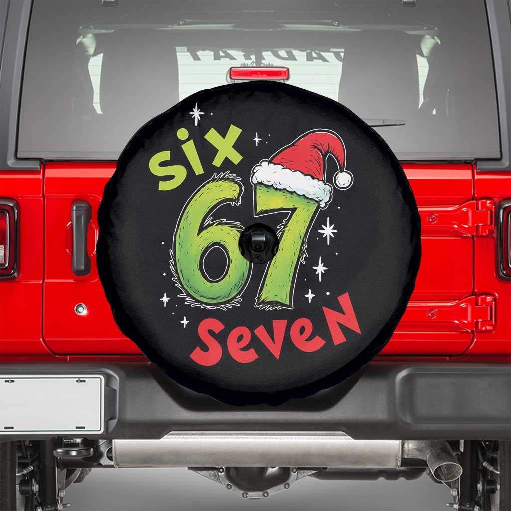 Six Seven Christmas Meme Spare Tire Cover Funny Green Grinchy 6 7 with Santa Hat TS02 Black Print Your Wear