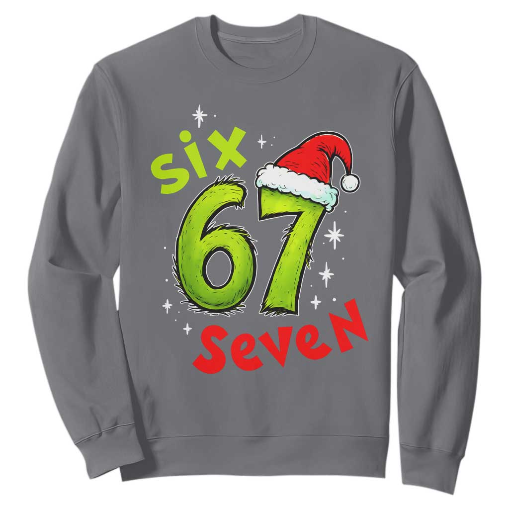 Six Seven Christmas Meme Sweatshirt Funny Green Grinchy 6 7 with Santa Hat TS02 Charcoal Print Your Wear