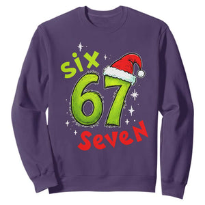Six Seven Christmas Meme Sweatshirt Funny Green Grinchy 6 7 with Santa Hat TS02 Purple Print Your Wear