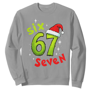 Six Seven Christmas Meme Sweatshirt Funny Green Grinchy 6 7 with Santa Hat TS02 Sport Gray Print Your Wear