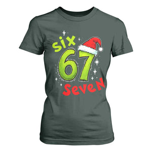Six Seven Christmas Meme T Shirt For Women Funny Green Grinchy 6 7 with Santa Hat TS02 Dark Forest Green Print Your Wear