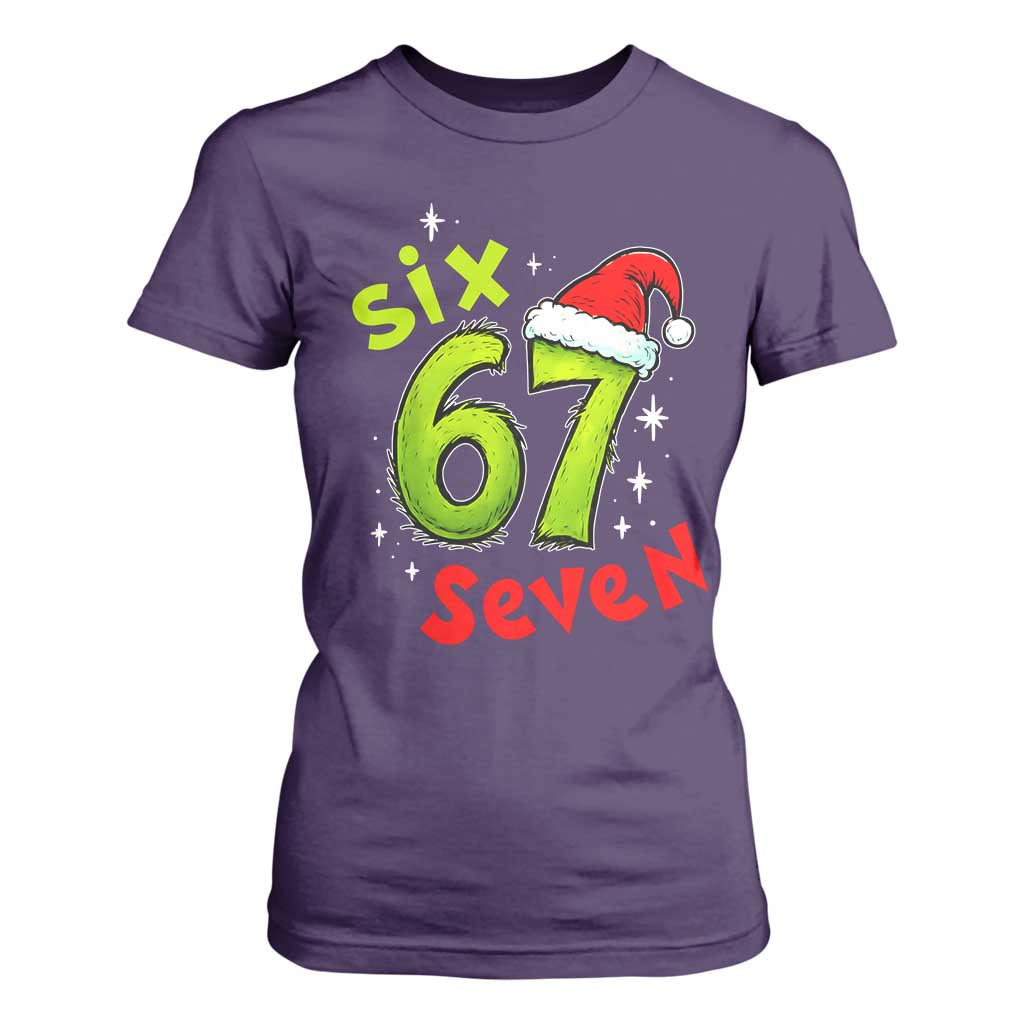 Six Seven Christmas Meme T Shirt For Women Funny Green Grinchy 6 7 with Santa Hat TS02 Purple Print Your Wear