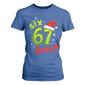 Six Seven Christmas Meme T Shirt For Women Funny Green Grinchy 6 7 with Santa Hat TS02 Royal Blue Print Your Wear