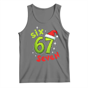 Six Seven Christmas Meme Tank Top Funny Green Grinchy 6 7 with Santa Hat TS02 Black Heather Print Your Wear