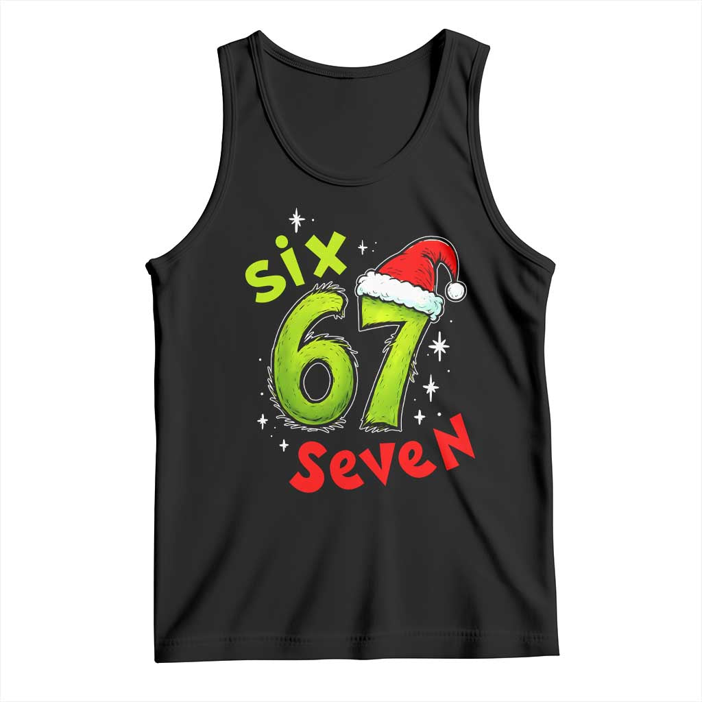 Six Seven Christmas Meme Tank Top Funny Green Grinchy 6 7 with Santa Hat TS02 Black Print Your Wear