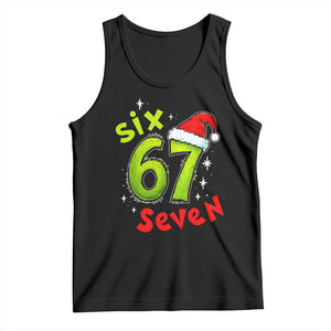 Six Seven Christmas Meme Tank Top Funny Green Grinchy 6 7 with Santa Hat TS02 Black Print Your Wear