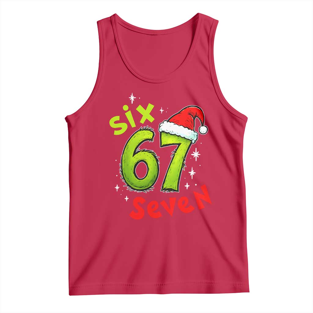 Six Seven Christmas Meme Tank Top Funny Green Grinchy 6 7 with Santa Hat TS02 Red Print Your Wear