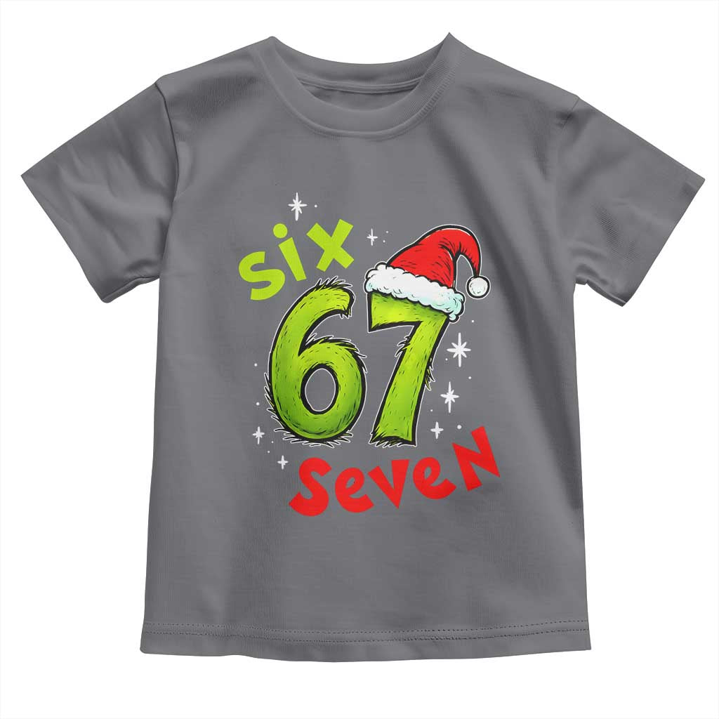 Six Seven Christmas Meme Toddler T Shirt Funny Green Grinchy 6 7 with Santa Hat TS02 Charcoal Print Your Wear