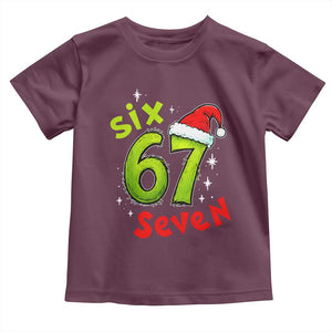 Six Seven Christmas Meme Toddler T Shirt Funny Green Grinchy 6 7 with Santa Hat TS02 Maroon Print Your Wear
