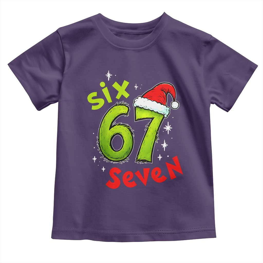 Six Seven Christmas Meme Toddler T Shirt Funny Green Grinchy 6 7 with Santa Hat TS02 Purple Print Your Wear