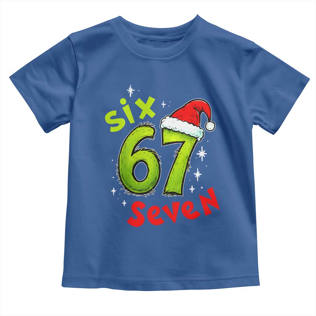 Six Seven Christmas Meme Toddler T Shirt Funny Green Grinchy 6 7 with Santa Hat TS02 Royal Blue Print Your Wear
