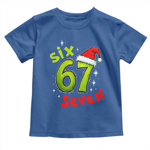 Six Seven Christmas Meme Toddler T Shirt Funny Green Grinchy 6 7 with Santa Hat TS02 Royal Blue Print Your Wear