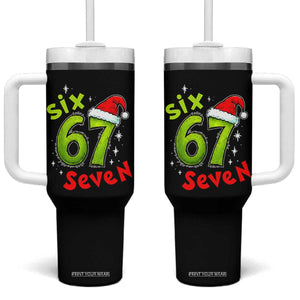 Six Seven Christmas Meme Tumbler With Handle Funny Green Grinchy 6 7 with Santa Hat TS02 One Size: 40 oz Black Print Your Wear