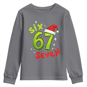Six Seven Christmas Meme Youth Sweatshirt Funny Green Grinchy 6 7 with Santa Hat - Print Your Wear
