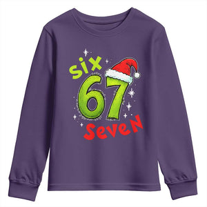 Six Seven Christmas Meme Youth Sweatshirt Funny Green Grinchy 6 7 with Santa Hat - Print Your Wear