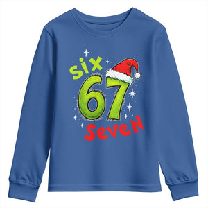 Six Seven Christmas Meme Youth Sweatshirt Funny Green Grinchy 6 7 with Santa Hat - Print Your Wear