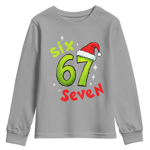 Six Seven Christmas Meme Youth Sweatshirt Funny Green Grinchy 6 7 with Santa Hat - Print Your Wear