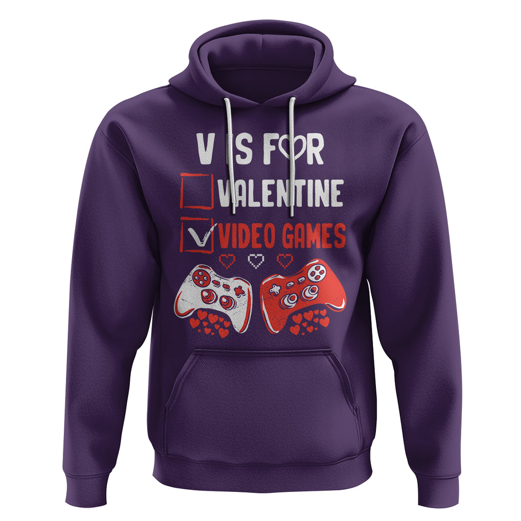 Gamer Valentines Day Hoodie V Is For Video Games Gaming Funny Anti Valentines TS02 Purple Printyourwear
