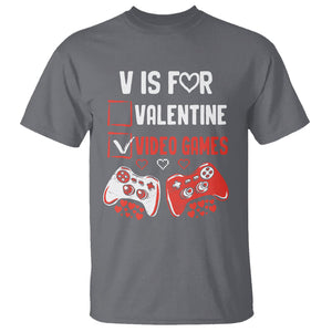 Gamer Valentines Day T Shirt V Is For Video Games Gaming Funny Anti Valentines TS02 Charcoal Printyourwear