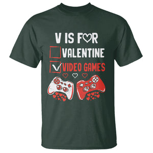 Gamer Valentines Day T Shirt V Is For Video Games Gaming Funny Anti Valentines TS02 Dark Forest Green Printyourwear