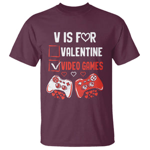 Gamer Valentines Day T Shirt V Is For Video Games Gaming Funny Anti Valentines TS02 Maroon Printyourwear