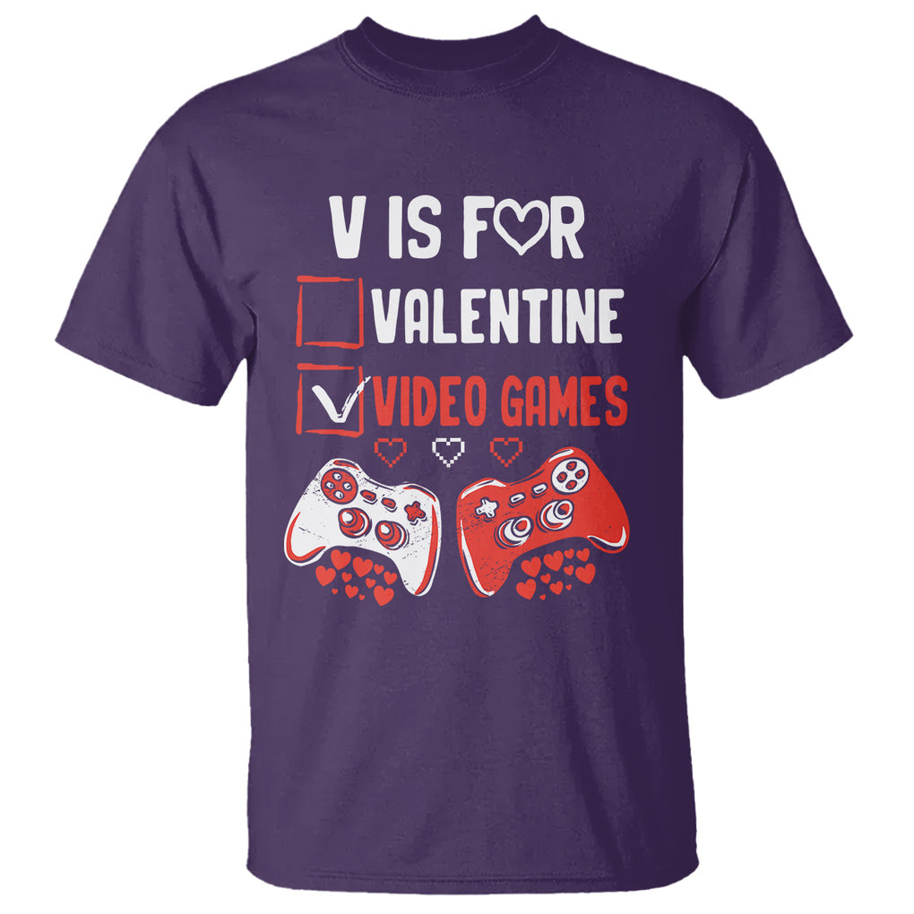 Gamer Valentines Day T Shirt V Is For Video Games Gaming Funny Anti Valentines TS02 Purple Printyourwear