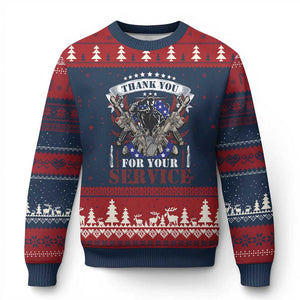 Patriotic Memorial Day Ugly Christmas Sweater Thank You For Your Service Veterans Remembrance TS02 Navy Red Print Your Wear