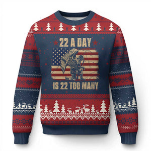 American Veteran Ugly Christmas Sweater 22 A Day Is 22 Too Many Veteran Lives Matter TS02 Navy Red Print Your Wear