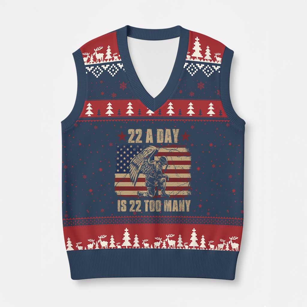 American Veteran V-Neck Knit Sweater Vest 22 A Day Is 22 Too Many Veteran Lives Matter TS02 Navy Red Print Your Wear