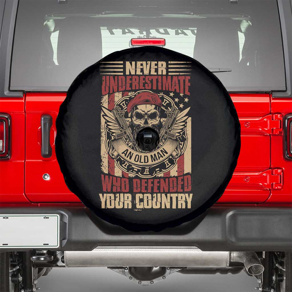 American Veteran Spare Tire Cover Never Underestimate An Old Man Who Defended Your Country TS02 Black Print Your Wear