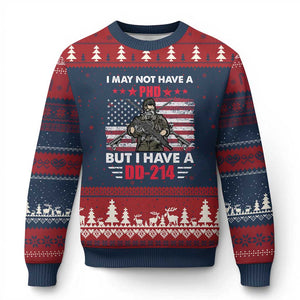 American Veteran Ugly Christmas Sweater I May Not Have A PhD But Have A DD-214 US Bald Eagle TS02 Navy Red Print Your Wear