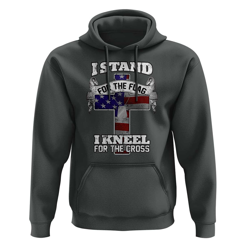 Patriotic Christian Hoodie I Stand For The Flag I Kneel For The Cross God American Flag Dog Tag TS02 Dark Heather Print Your Wear