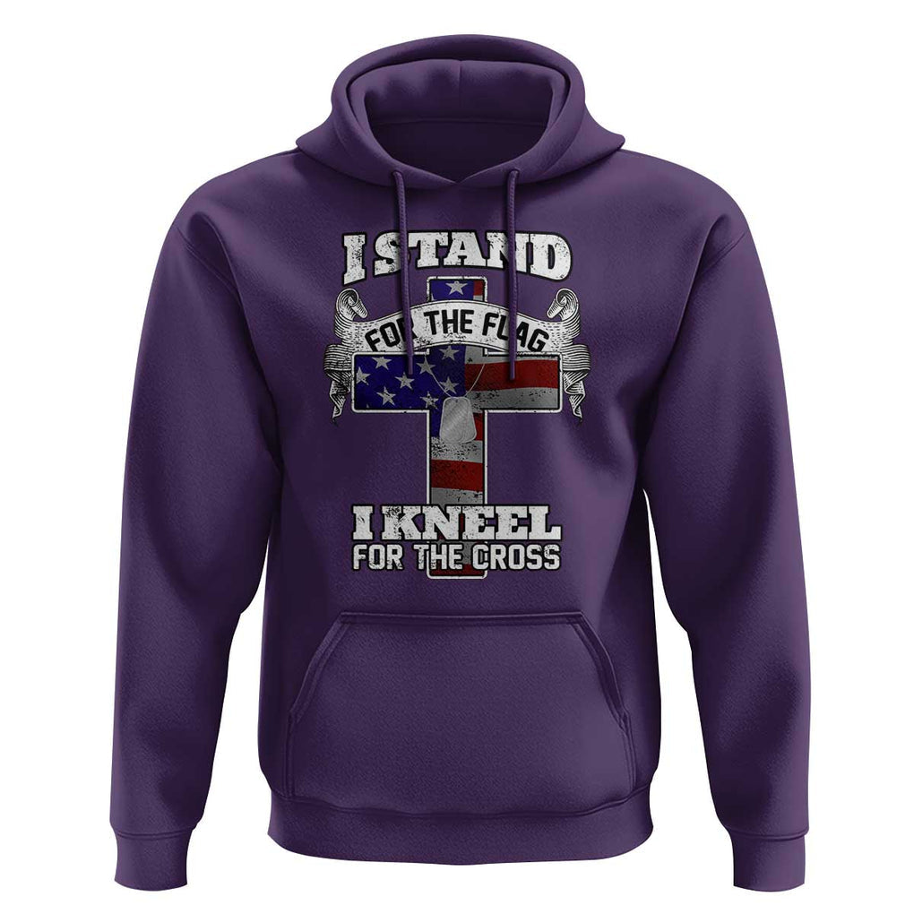 Patriotic Christian Hoodie I Stand For The Flag I Kneel For The Cross God American Flag Dog Tag TS02 Purple Print Your Wear