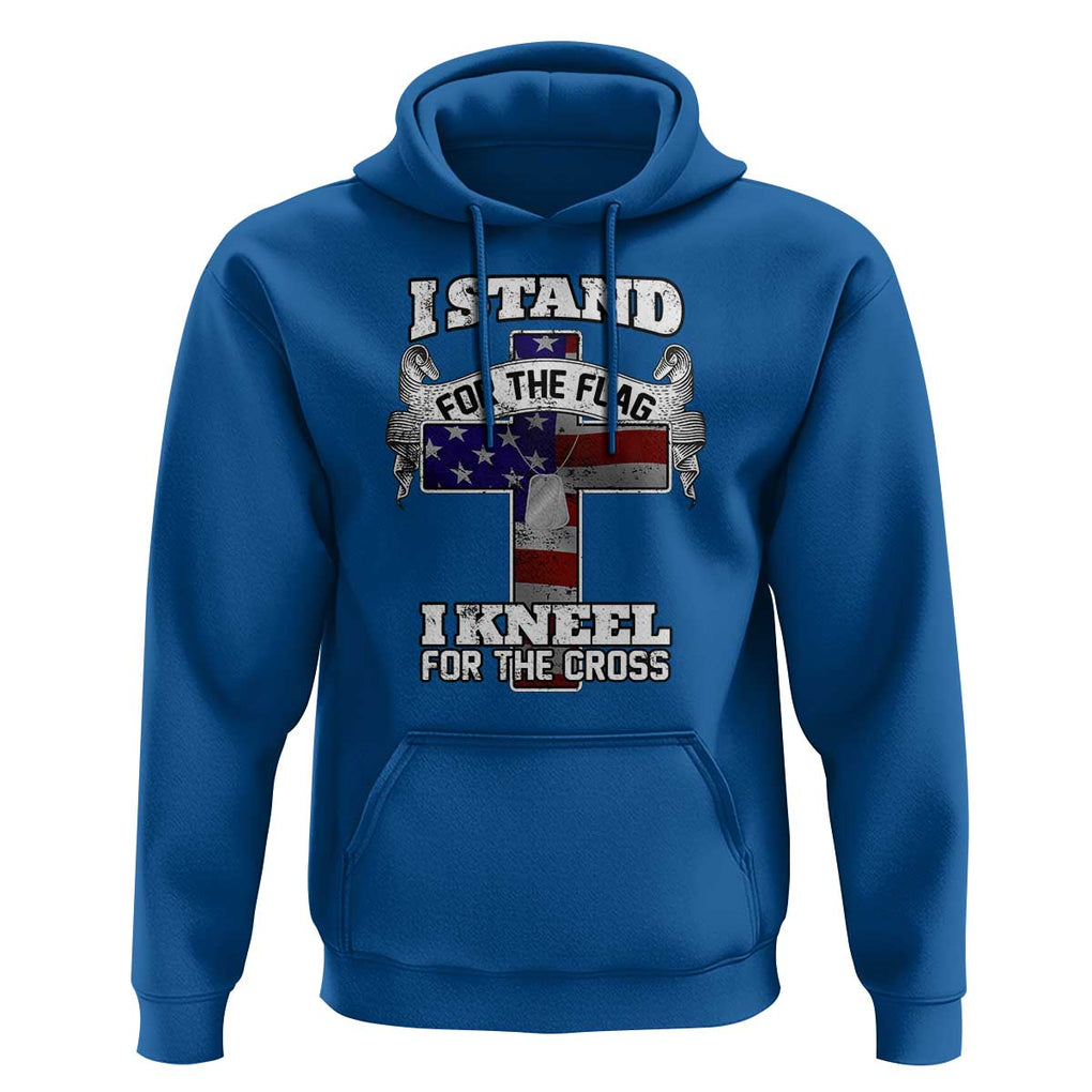 Patriotic Christian Hoodie I Stand For The Flag I Kneel For The Cross God American Flag Dog Tag TS02 Royal Blue Print Your Wear