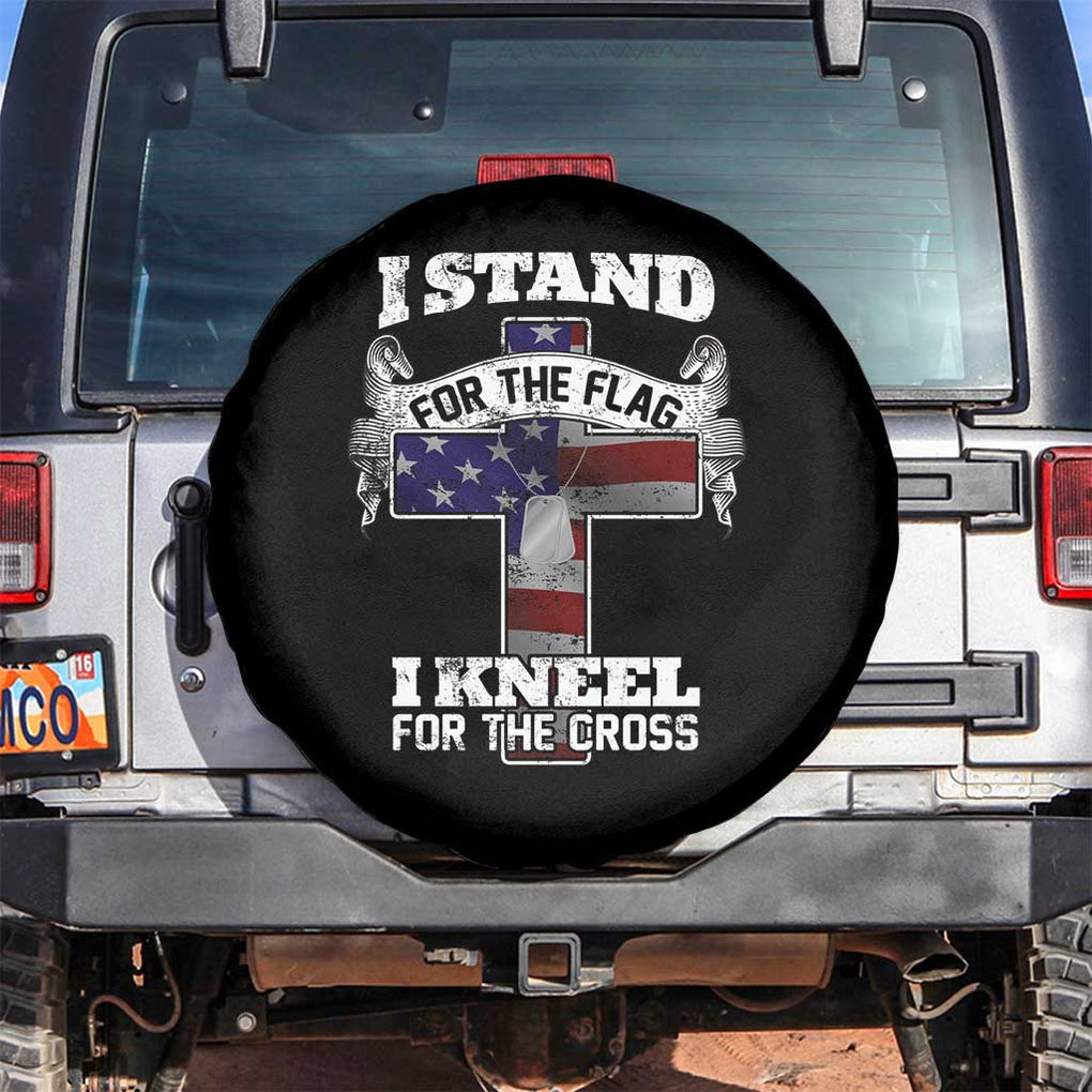 Patriotic Christian Spare Tire Cover I Stand For The Flag I Kneel For The Cross God American Flag Dog Tag TS02 No hole Black Print Your Wear