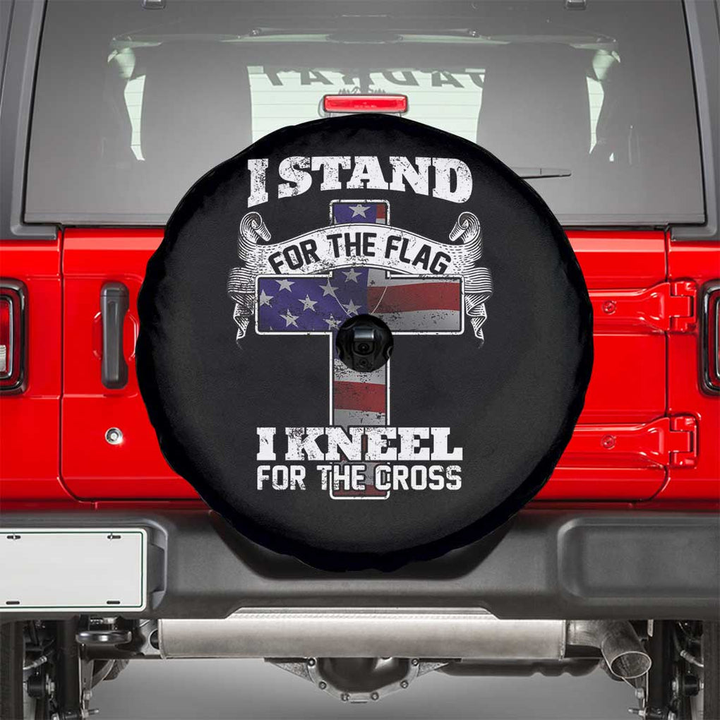 Patriotic Christian Spare Tire Cover I Stand For The Flag I Kneel For The Cross God American Flag Dog Tag TS02 Black Print Your Wear