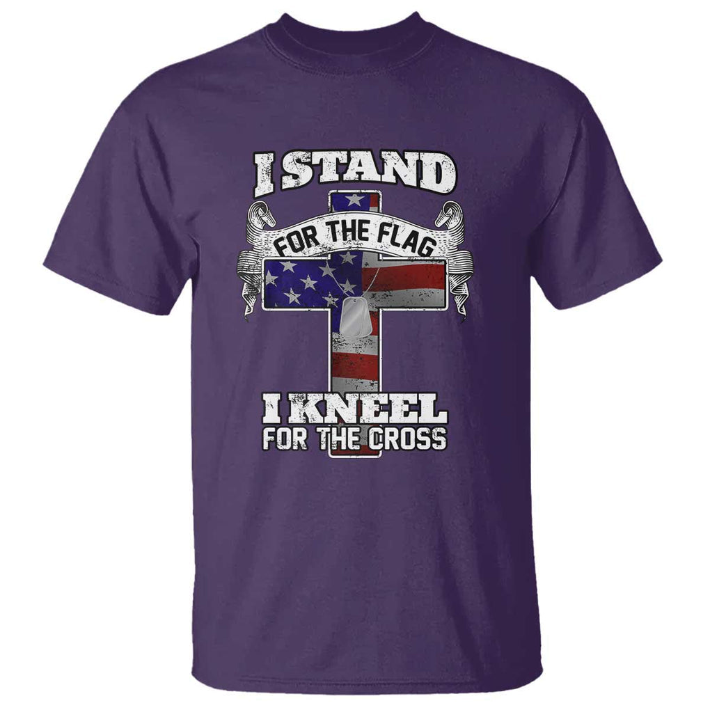 Patriotic Christian T Shirt I Stand For The Flag I Kneel For The Cross God American Flag Dog Tag TS02 Purple Print Your Wear