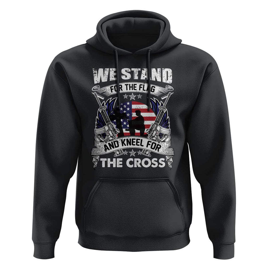 Patriotic Christian Hoodie We Stand For The Flag And Kneel For The Cross Faith American Flag TS02 Black Print Your Wear