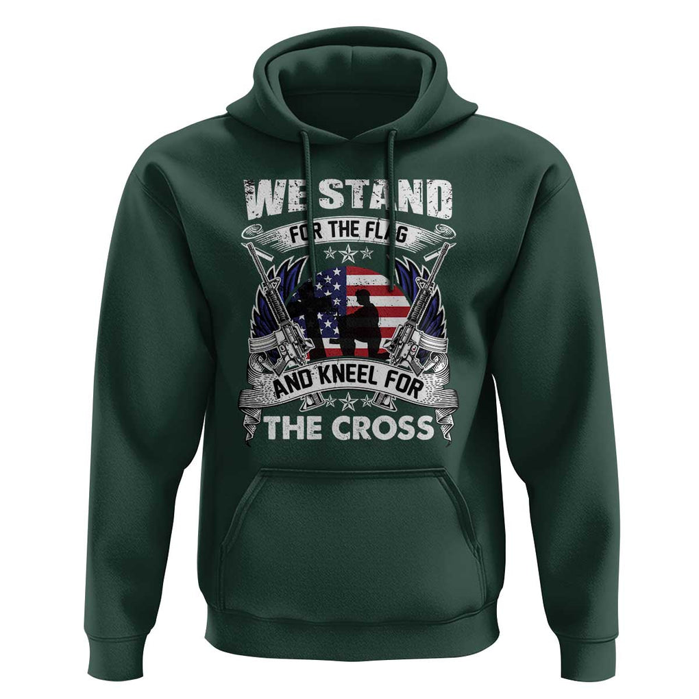 Patriotic Christian Hoodie We Stand For The Flag And Kneel For The Cross Faith American Flag TS02 Dark Forest Green Print Your Wear