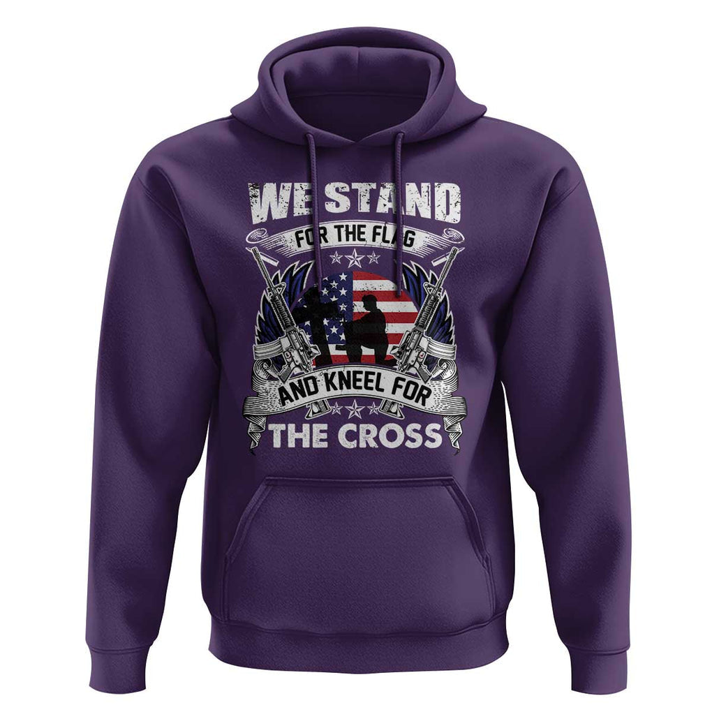 Patriotic Christian Hoodie We Stand For The Flag And Kneel For The Cross Faith American Flag TS02 Purple Print Your Wear