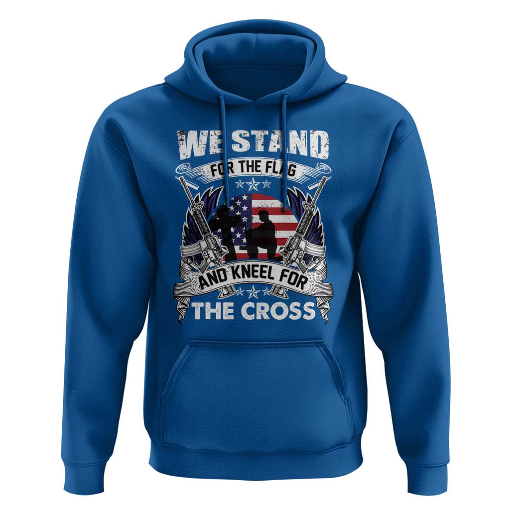 Patriotic Christian Hoodie We Stand For The Flag And Kneel For The Cross Faith American Flag TS02 Royal Blue Print Your Wear