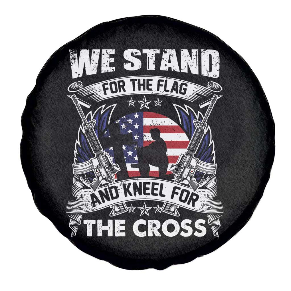 Patriotic Christian Spare Tire Cover We Stand For The Flag And Kneel For The Cross Faith American Flag TS02 Print Your Wear